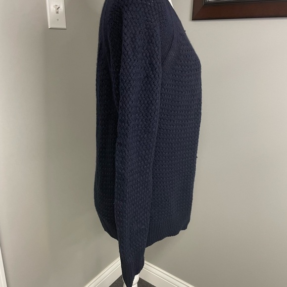 LOFT Navy Blue Crewneck sweater Fisherman Classic Size XL Womens Wool Cotton - Picture 2 of 5